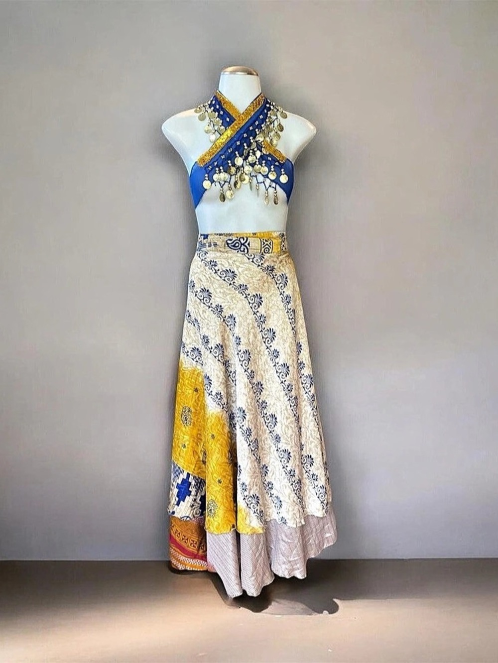 Floral Maxi Skirt in White & Yellow